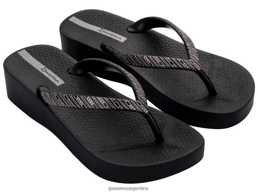 mujer negro Ipanema enlaces de cuña de malla calzado 082D6284